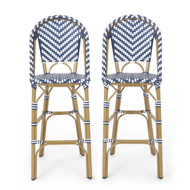 Outdoor French Bistro Barstool Set of 2 – Multi-Color, Bamboo Print Finish