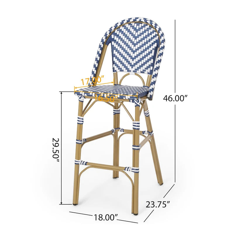 Outdoor French Bistro Barstool Set of 2 – Multi-Color, Bamboo Print Finish