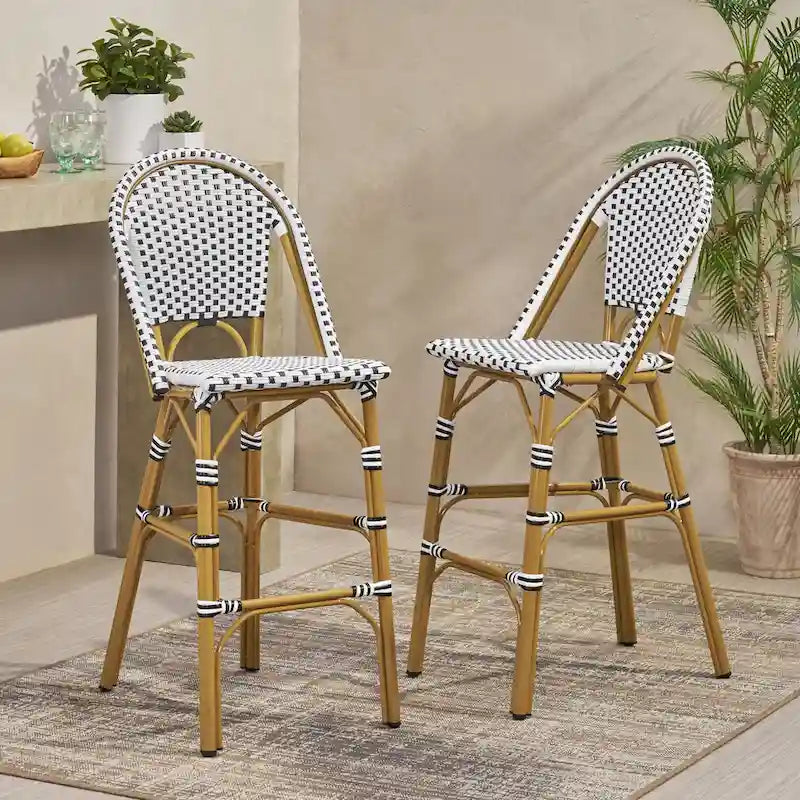 Outdoor French Bistro Barstool Set of 2 – Multi-Color, Bamboo Print Finish