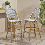 Outdoor French Bistro Barstool Set of 2 – Multi-Color, Bamboo Print Finish