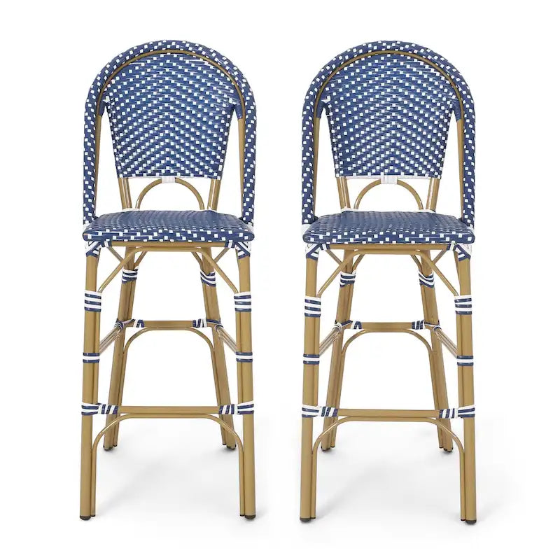 Outdoor French Bistro Barstool Set of 2 – Multi-Color, Bamboo Print Finish