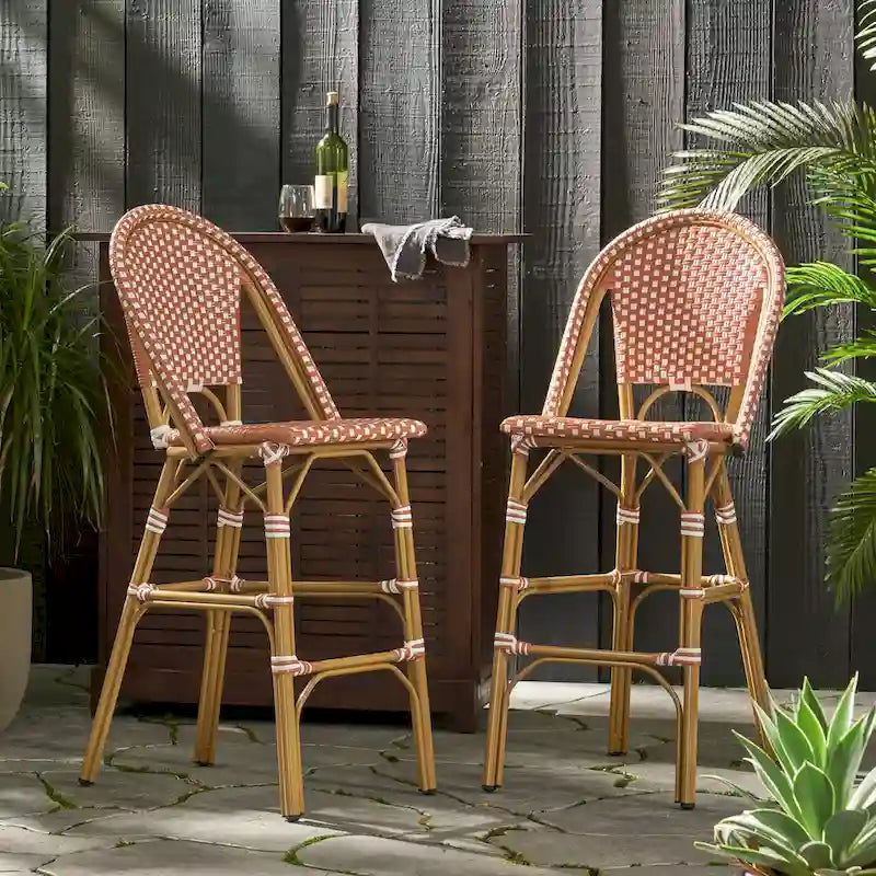 Outdoor French Bistro Barstool Set of 2 – Multi-Color, Bamboo Print Finish