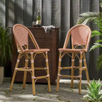 Outdoor French Bistro Barstool Set of 2 – Multi-Color, Bamboo Print Finish