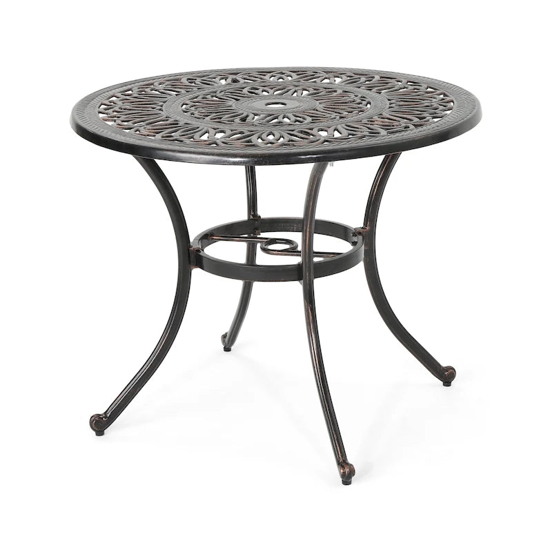 Shiny Copper Round Cast Aluminum Outdoor Dining Table, Seats 4