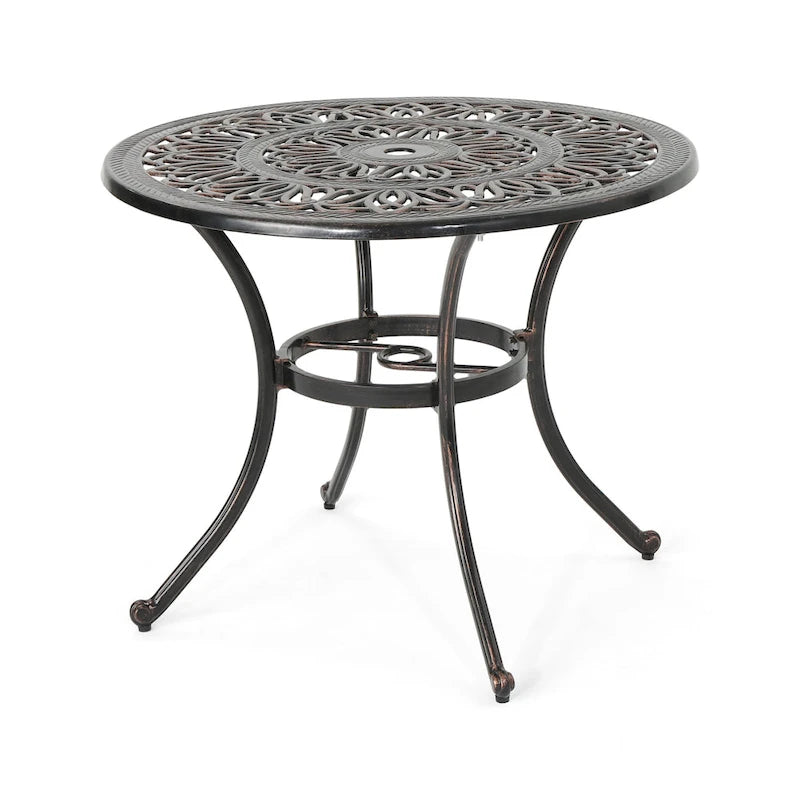 Shiny Copper Round Cast Aluminum Outdoor Dining Table, Seats 4