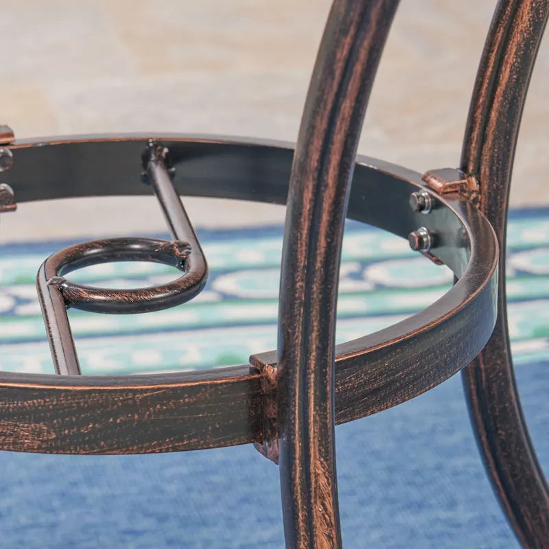 Shiny Copper Round Cast Aluminum Outdoor Dining Table, Seats 4
