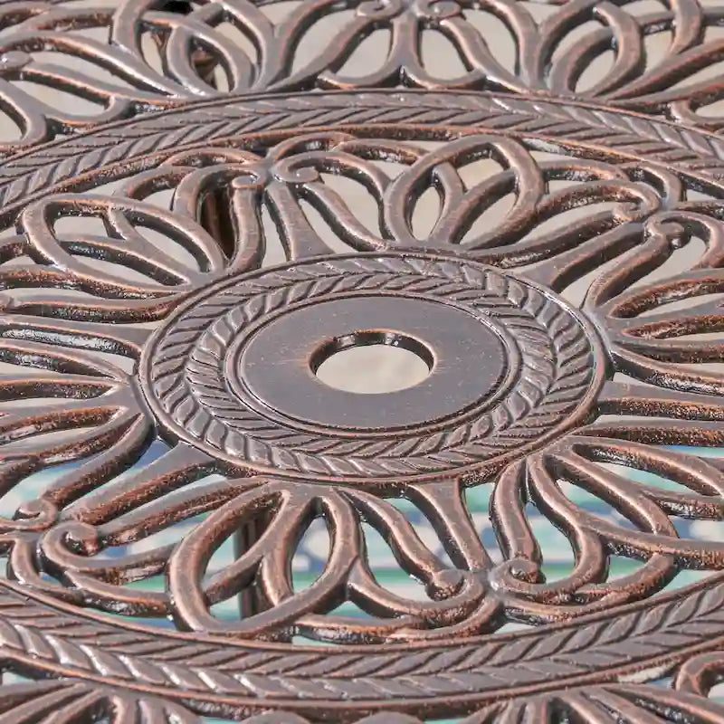 Shiny Copper Round Cast Aluminum Outdoor Dining Table, Seats 4