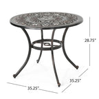 Shiny Copper Round Cast Aluminum Outdoor Dining Table, Seats 4