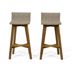 Light Brown / Gray, Wicker & Acacia Wood Outdoor Barstool, Set of 2
