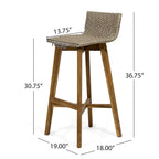 Light Brown / Gray, Wicker & Acacia Wood Outdoor Barstool, Set of 2
