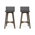 Light Brown / Gray, Wicker & Acacia Wood Outdoor Barstool, Set of 2