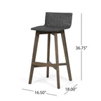 Light Brown / Gray, Wicker & Acacia Wood Outdoor Barstool, Set of 2
