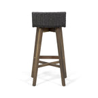 Light Brown / Gray, Wicker & Acacia Wood Outdoor Barstool, Set of 2