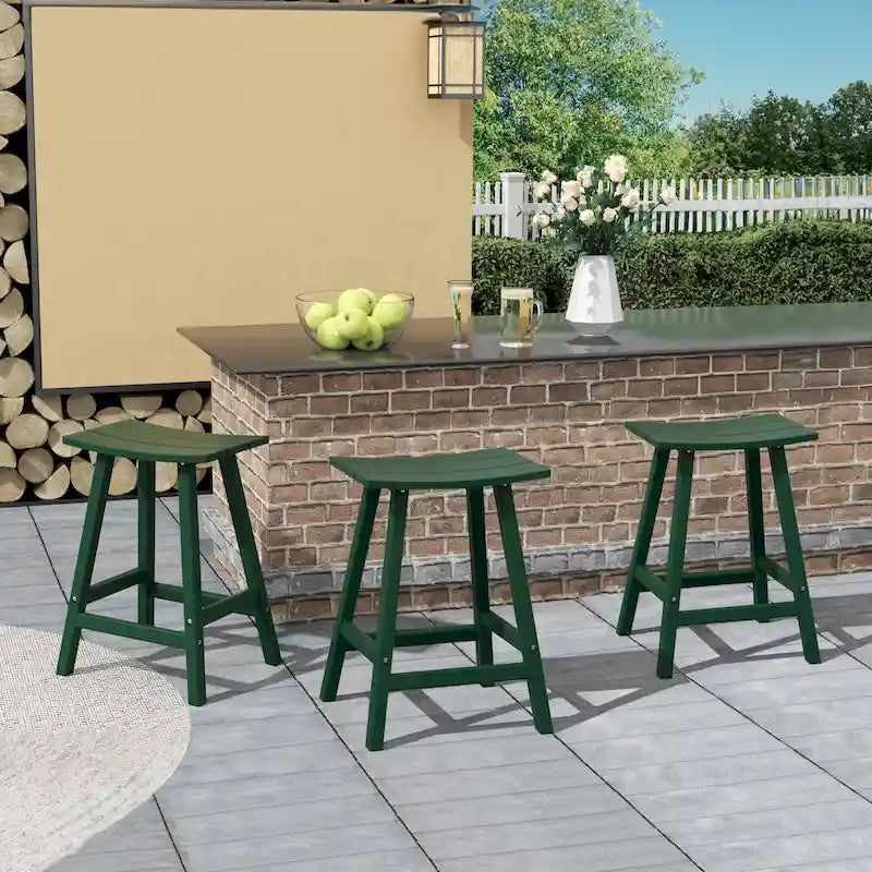 Multi-Color All-Weather Saddle Seat Outdoor Counter Stool, Set of 3