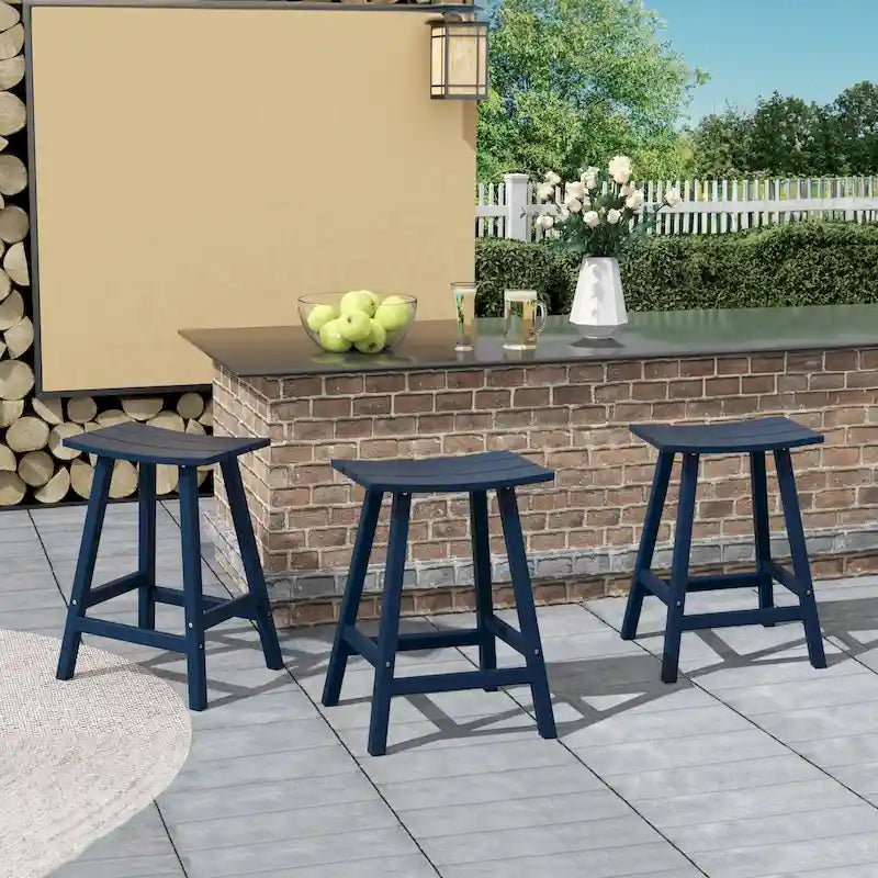 Multi-Color All-Weather Saddle Seat Outdoor Counter Stool, Set of 3