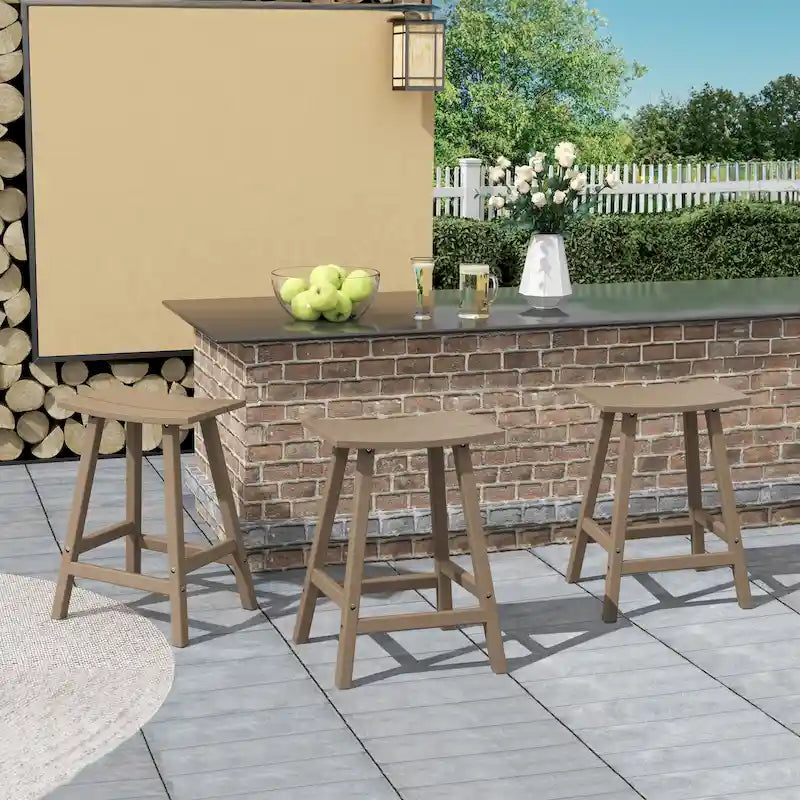 Multi-Color All-Weather Saddle Seat Outdoor Counter Stool, Set of 3