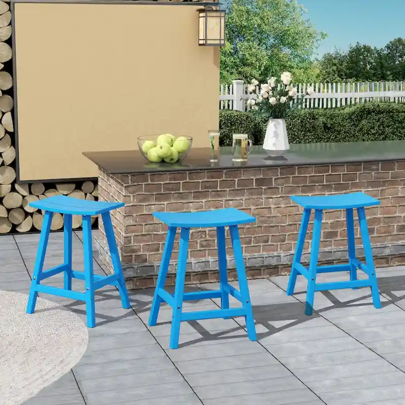 Multi-Color All-Weather Saddle Seat Outdoor Counter Stool, Set of 3