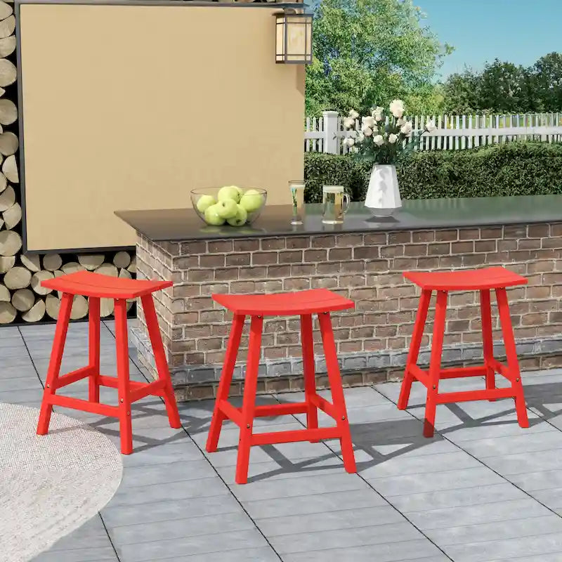 Multi-Color All-Weather Saddle Seat Outdoor Counter Stool, Set of 3