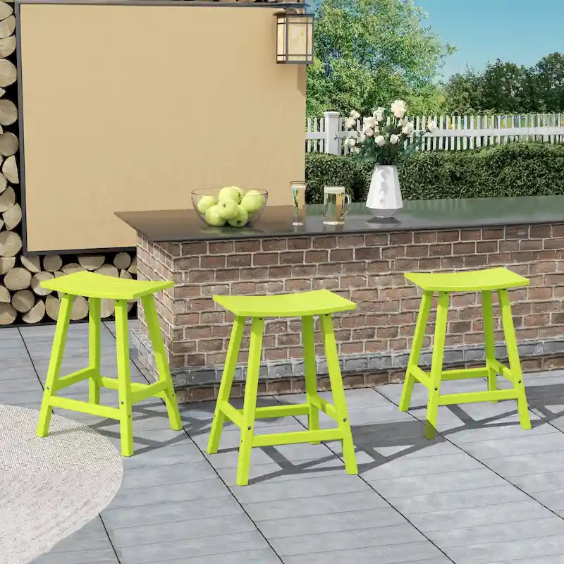 Multi-Color All-Weather Saddle Seat Outdoor Counter Stool, Set of 3