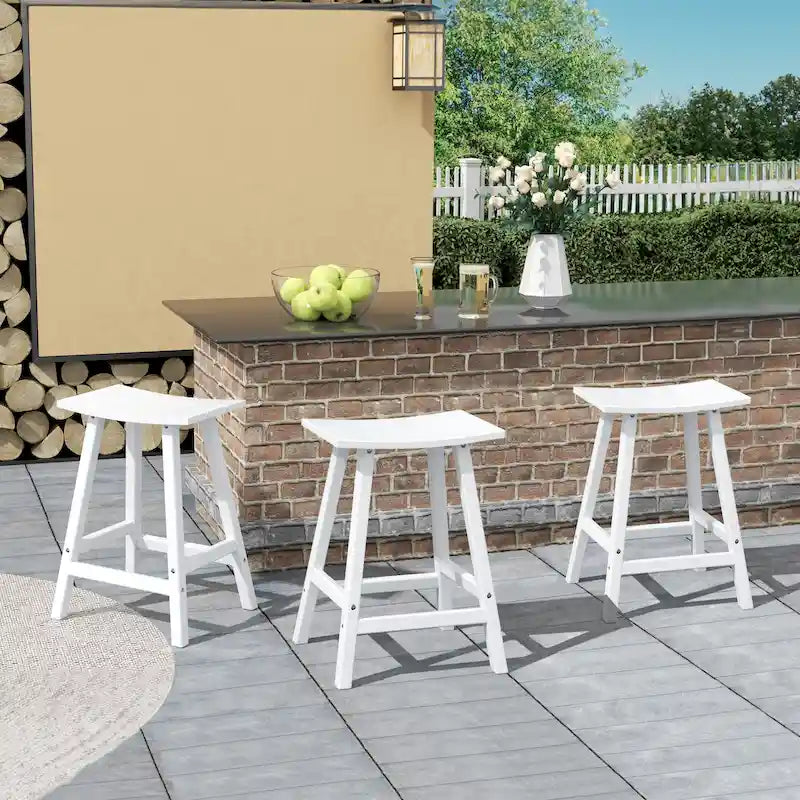 Multi-Color All-Weather Saddle Seat Outdoor Counter Stool, Set of 3