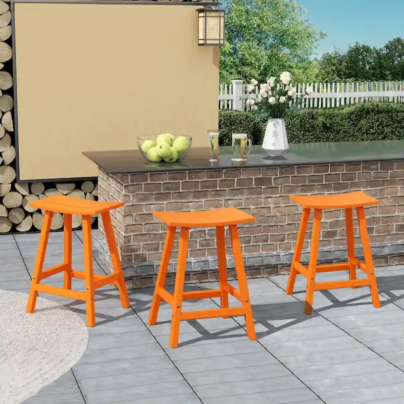 Multi-Color All-Weather Saddle Seat Outdoor Counter Stool, Set of 3