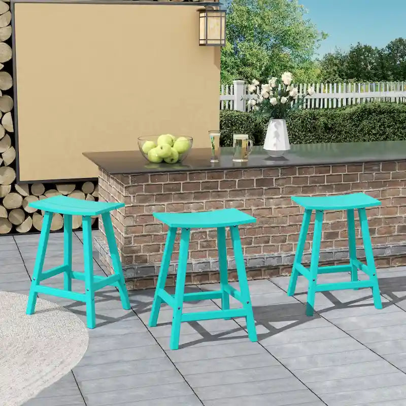 Multi-Color All-Weather Saddle Seat Outdoor Counter Stool, Set of 3