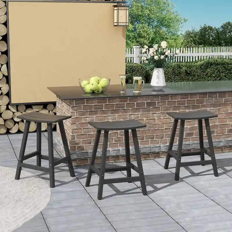 Multi-Color All-Weather Saddle Seat Outdoor Counter Stool, Set of 3