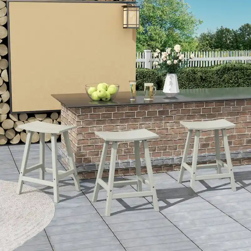 Multi-Color All-Weather Saddle Seat Outdoor Counter Stool, Set of 3