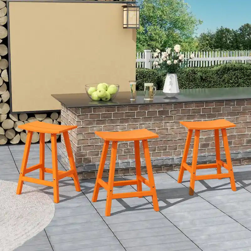 Multi-Color All-Weather Saddle Seat Outdoor Counter Stool, Set of 3
