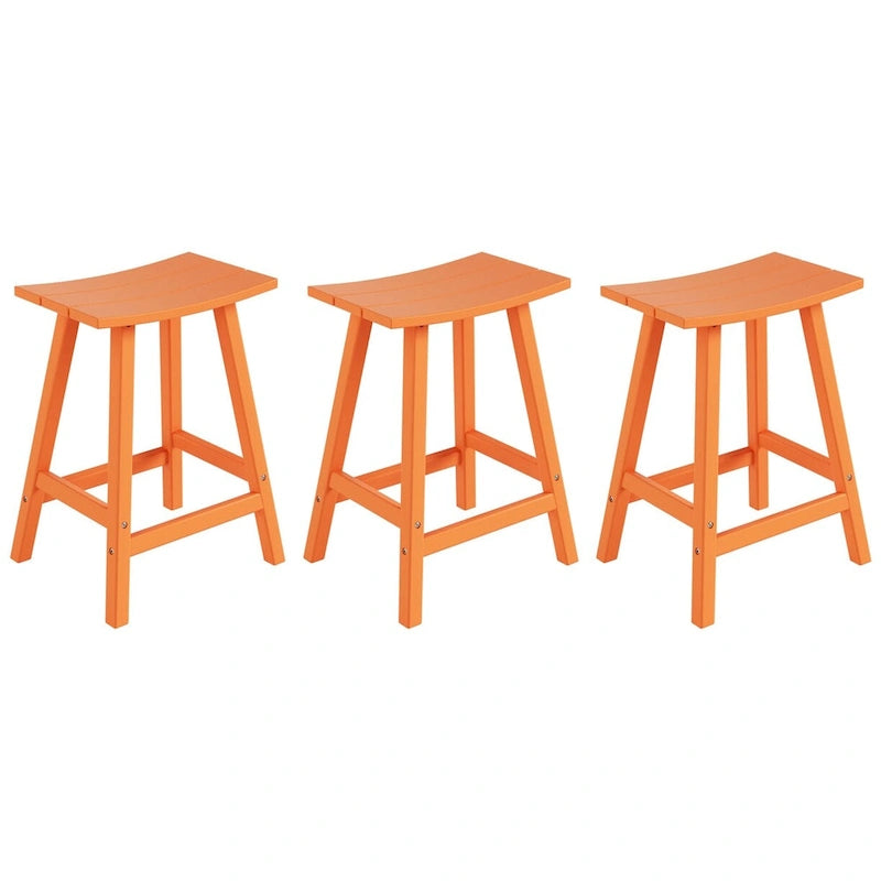 Multi-Color All-Weather Saddle Seat Outdoor Counter Stool, Set of 3