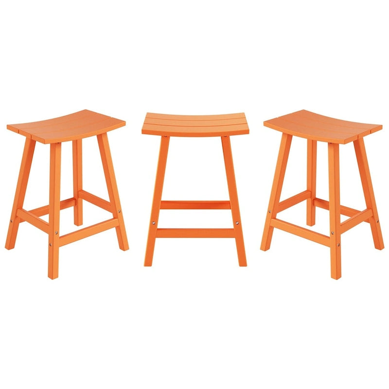 Multi-Color All-Weather Saddle Seat Outdoor Counter Stool, Set of 3