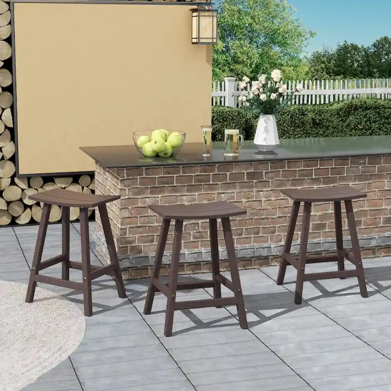 Multi-Color All-Weather Saddle Seat Outdoor Counter Stool, Set of 3