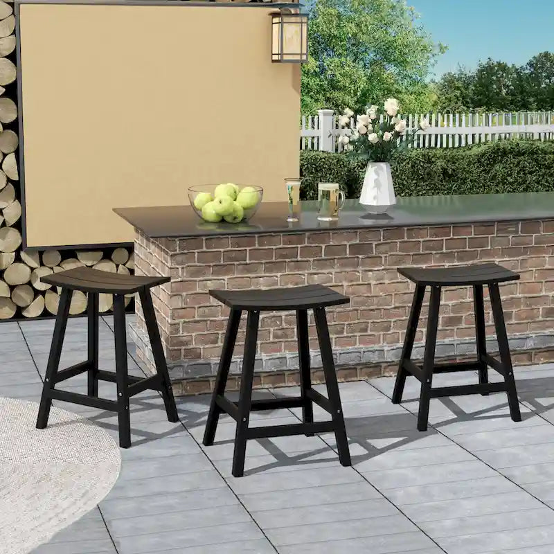 Multi-Color All-Weather Saddle Seat Outdoor Counter Stool, Set of 3