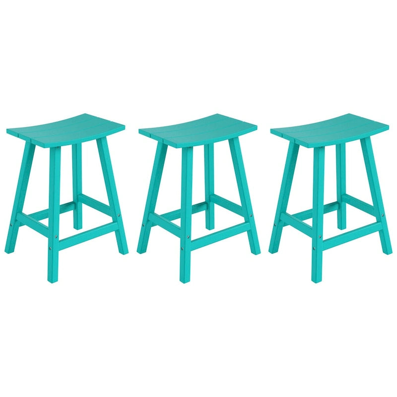 Multi-Color All-Weather Saddle Seat Outdoor Counter Stool, Set of 3