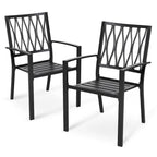 Antique Black Stackable Iron Patio Chair Set, Diamond Back, 2-Seat