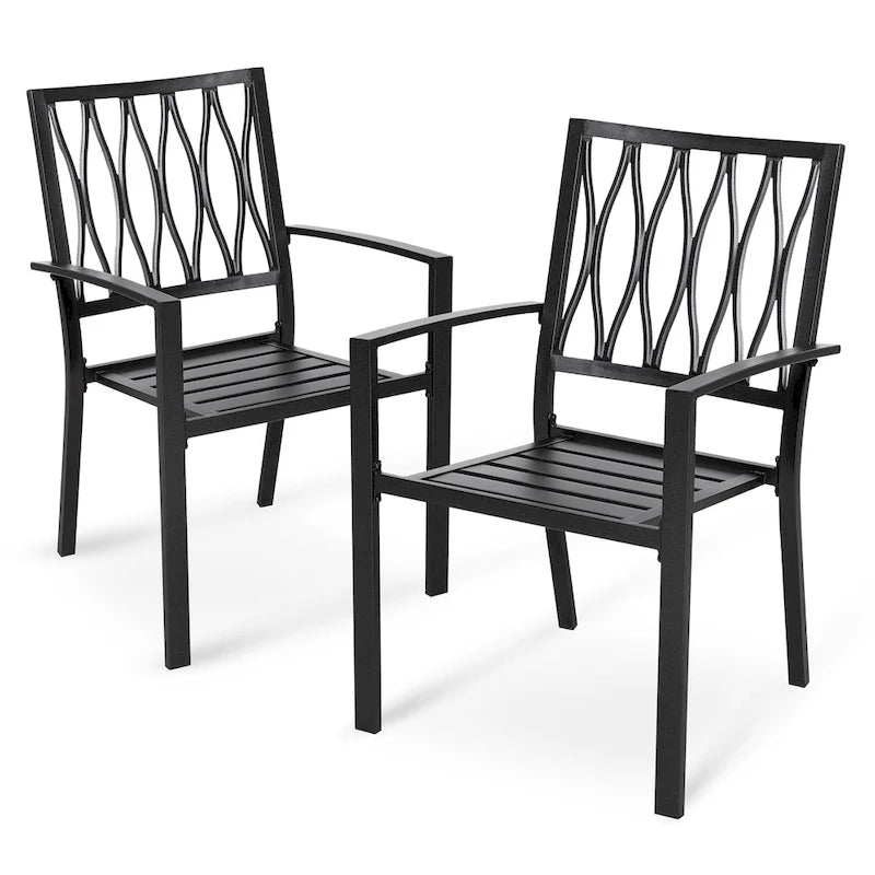 Antique Black Stackable Iron Patio Chair Set, Diamond Back, 2-Seat