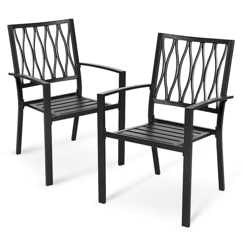 Antique Black Stackable Iron Patio Chair Set, Diamond Back, 2-Seat