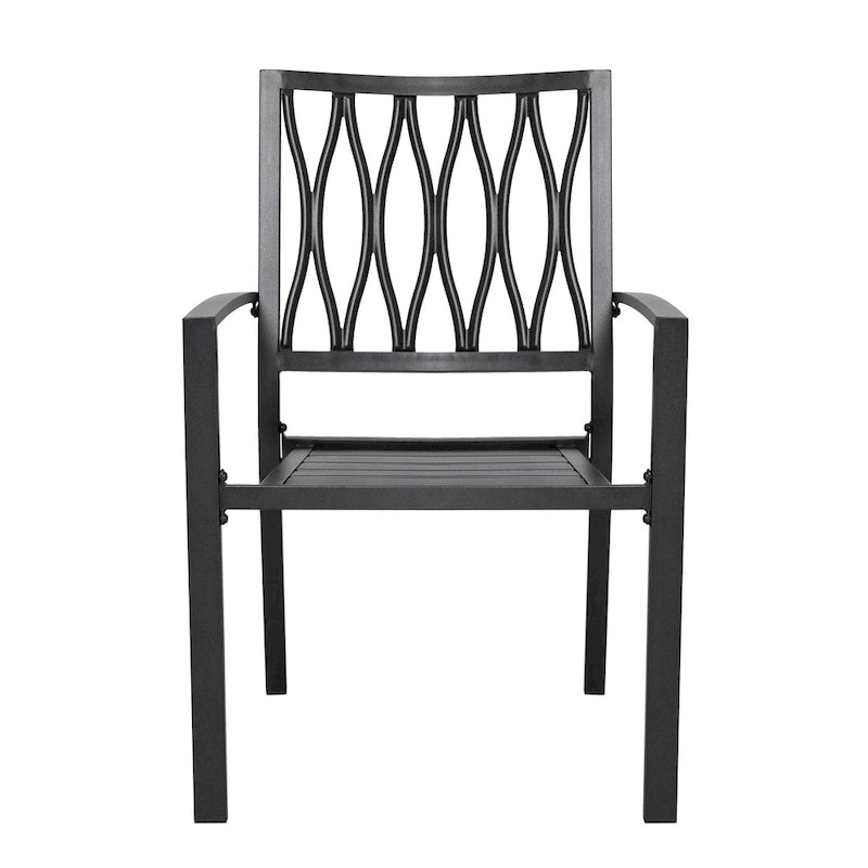 Antique Black Stackable Iron Patio Chair Set, Diamond Back, 2-Seat