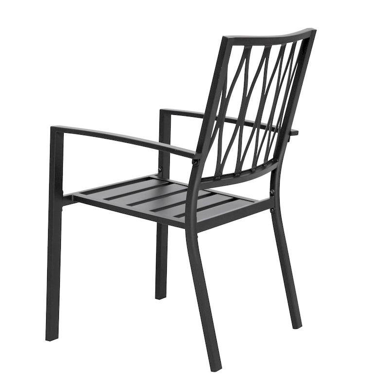 Antique Black Stackable Iron Patio Chair Set, Diamond Back, 2-Seat