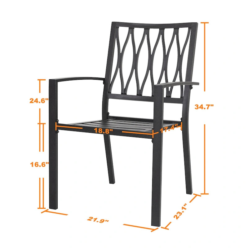 Antique Black Stackable Iron Patio Chair Set, Diamond Back, 2-Seat