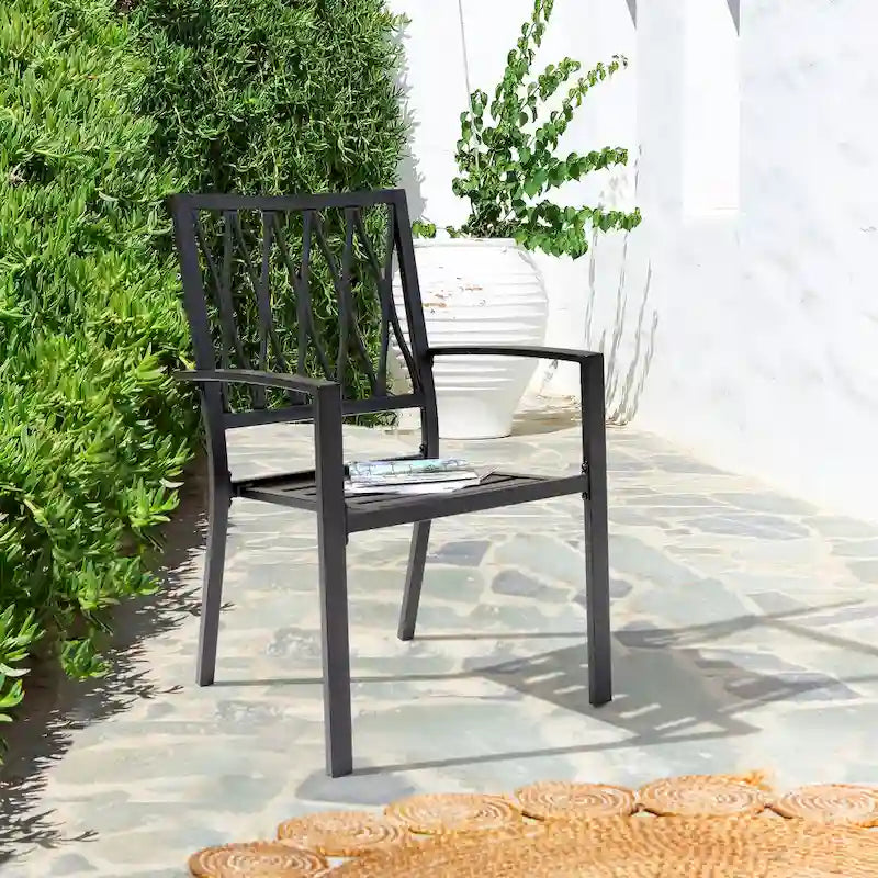 Antique Black Stackable Iron Patio Chair Set, Diamond Back, 2-Seat