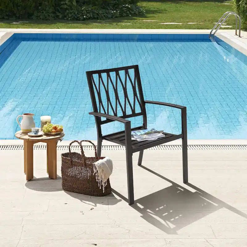 Antique Black Stackable Iron Patio Chair Set, Diamond Back, 2-Seat