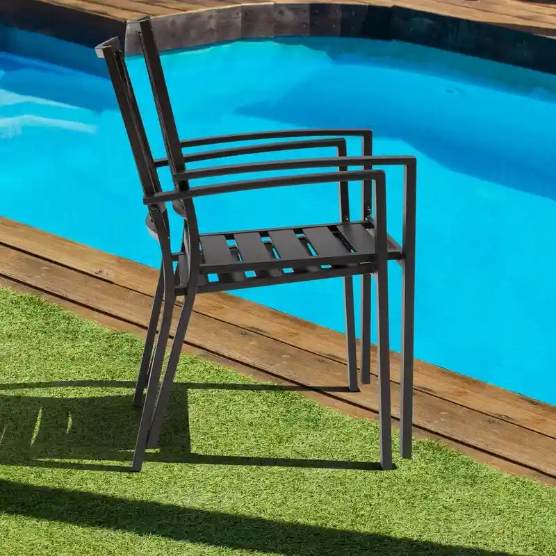 Antique Black Stackable Iron Patio Chair Set, Diamond Back, 2-Seat
