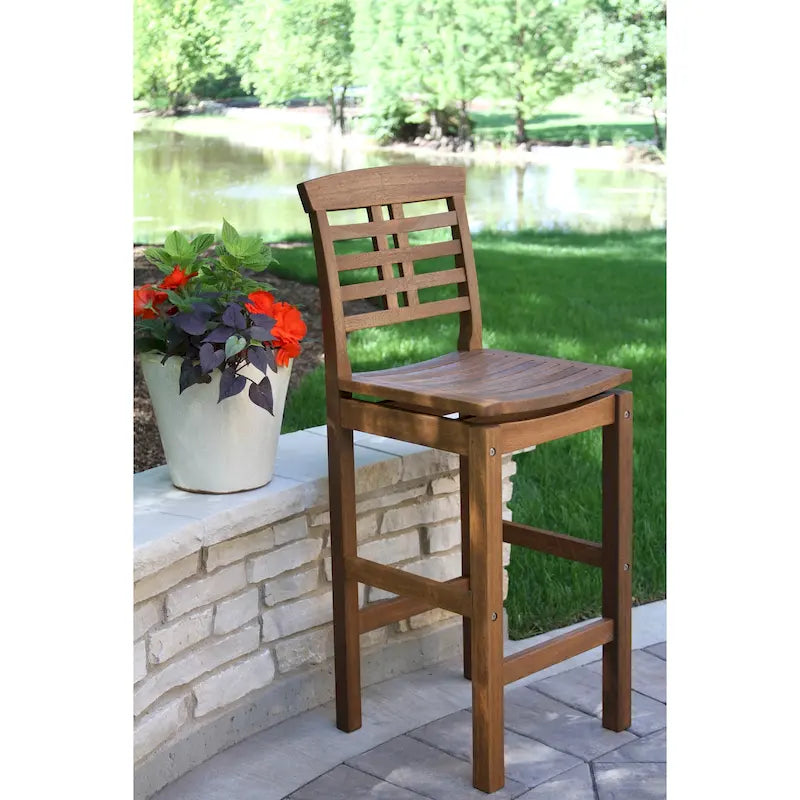 Brown Eucalyptus Outdoor Bar Stool, Ladder Back, Single Seat