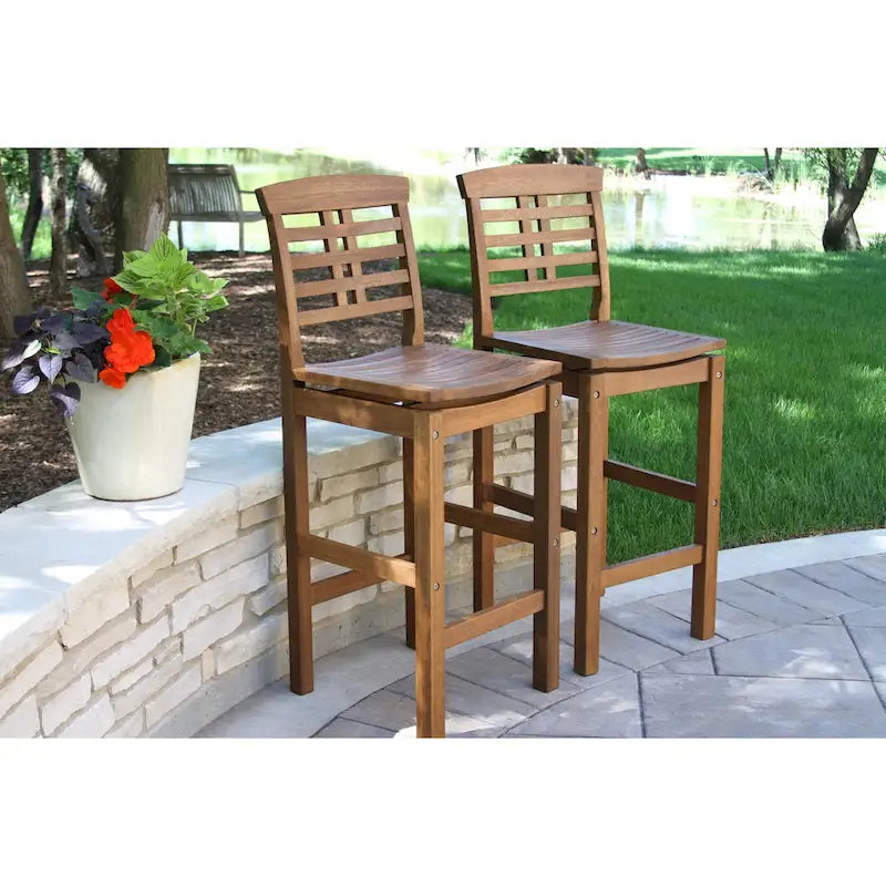Brown Eucalyptus Outdoor Bar Stool, Ladder Back, Single Seat