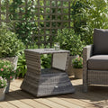 Outsunny Patio Wicker Rattan Tea Bistro Side Table with an Umbrella Hole, Convenient Storage Shelf, & Stylish Design