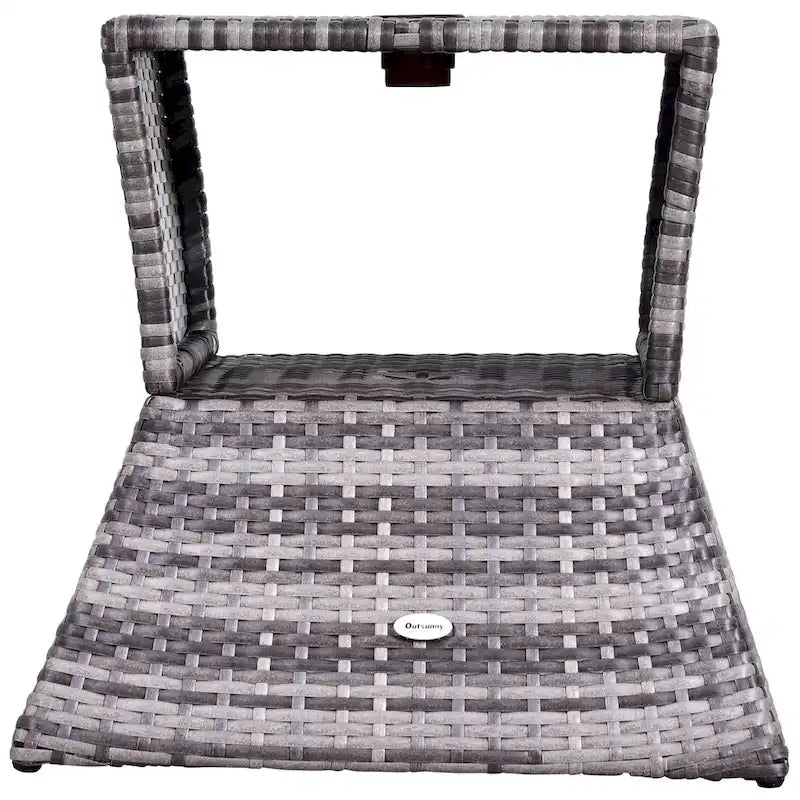 Grey PE Wicker Outdoor Side Table with Umbrella Hole & Storage Shelf, 1-Person