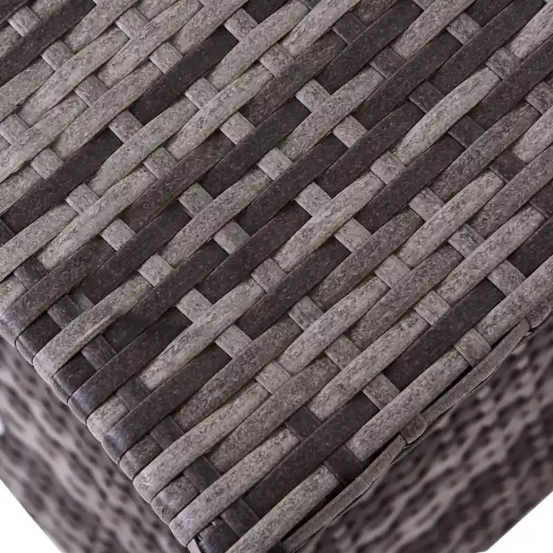Grey PE Wicker Outdoor Side Table with Umbrella Hole & Storage Shelf, 1-Person