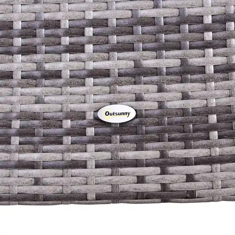 Grey PE Wicker Outdoor Side Table with Umbrella Hole & Storage Shelf, 1-Person