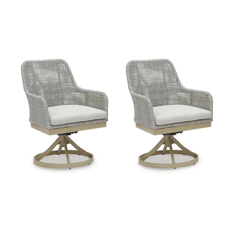 Grey Resin Wicker Outdoor Swivel Dining Chair with Cushion, Set of 2